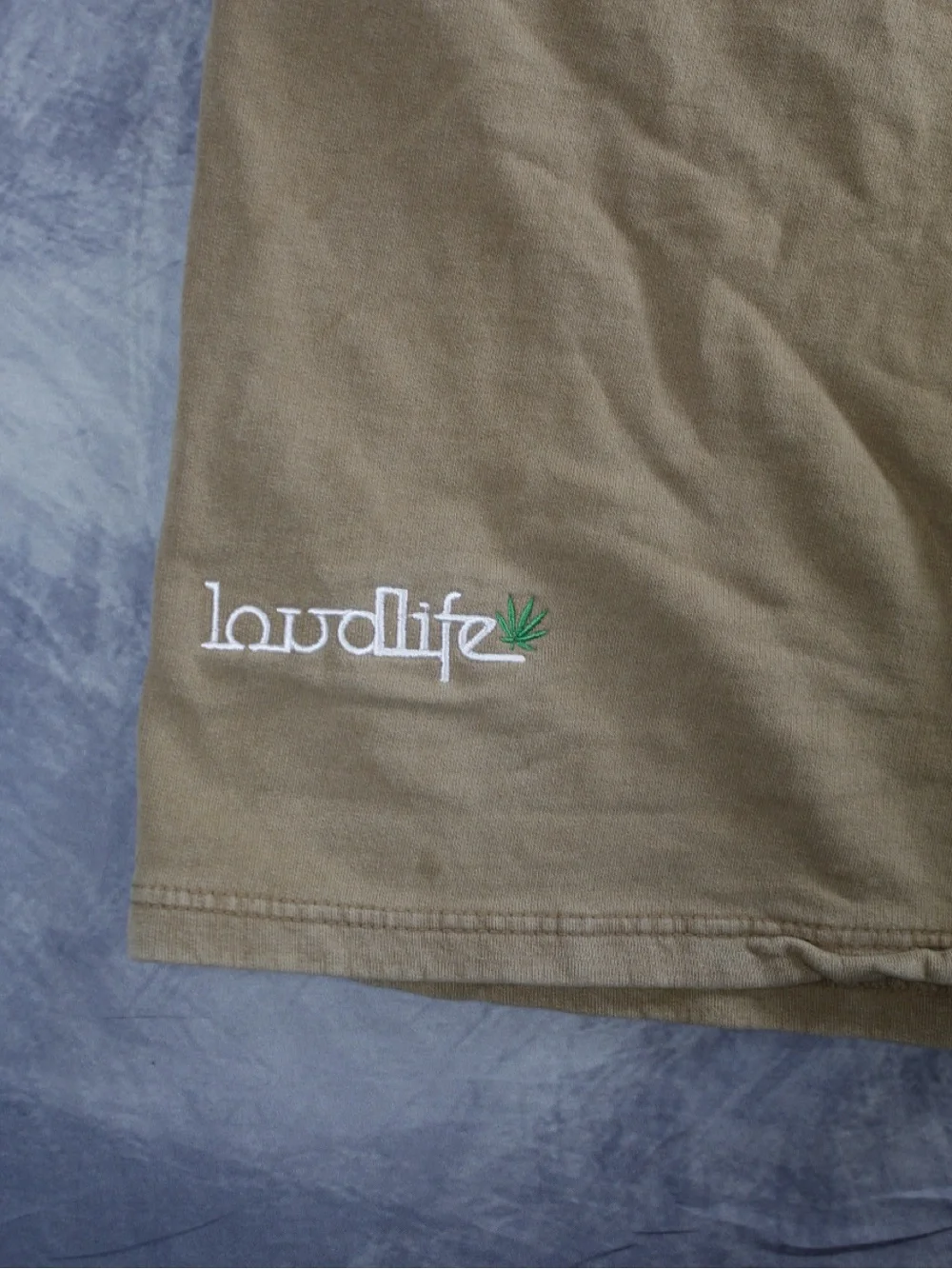 Loudlife Mens Size XL Tan Brown Fleece Sweat Shorts Embroidered Logo Drawstring